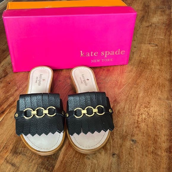 Kate Spade Black Leather Slide Sandal, Size 7.5 - Picture 1 of 6